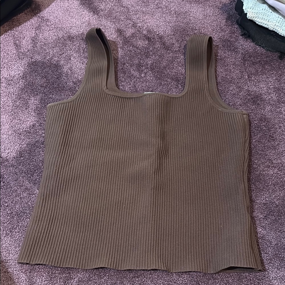 Brown Ribbed Women's Top